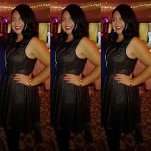 Express A-line gold accented dress.